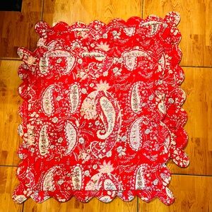2-Red Paisley Scalloped Quilted pillow covers. The Chandler Collection, 26”X 26”